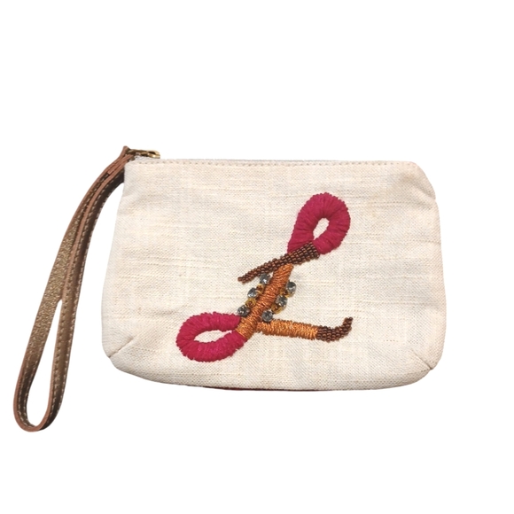 NEW Anthropologie Miss Albright Beaded Embroidered Monogram Wristlet - Picture 8 of 8